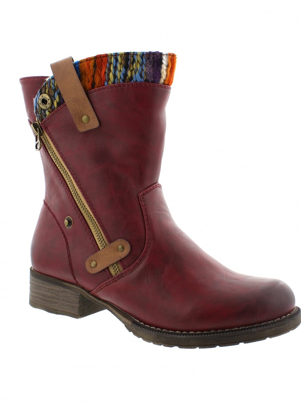 Rieker Amy Berry Burgundy Dual Zip-Up Side Synthetic Leather Boots Sz 8 US 39 EU